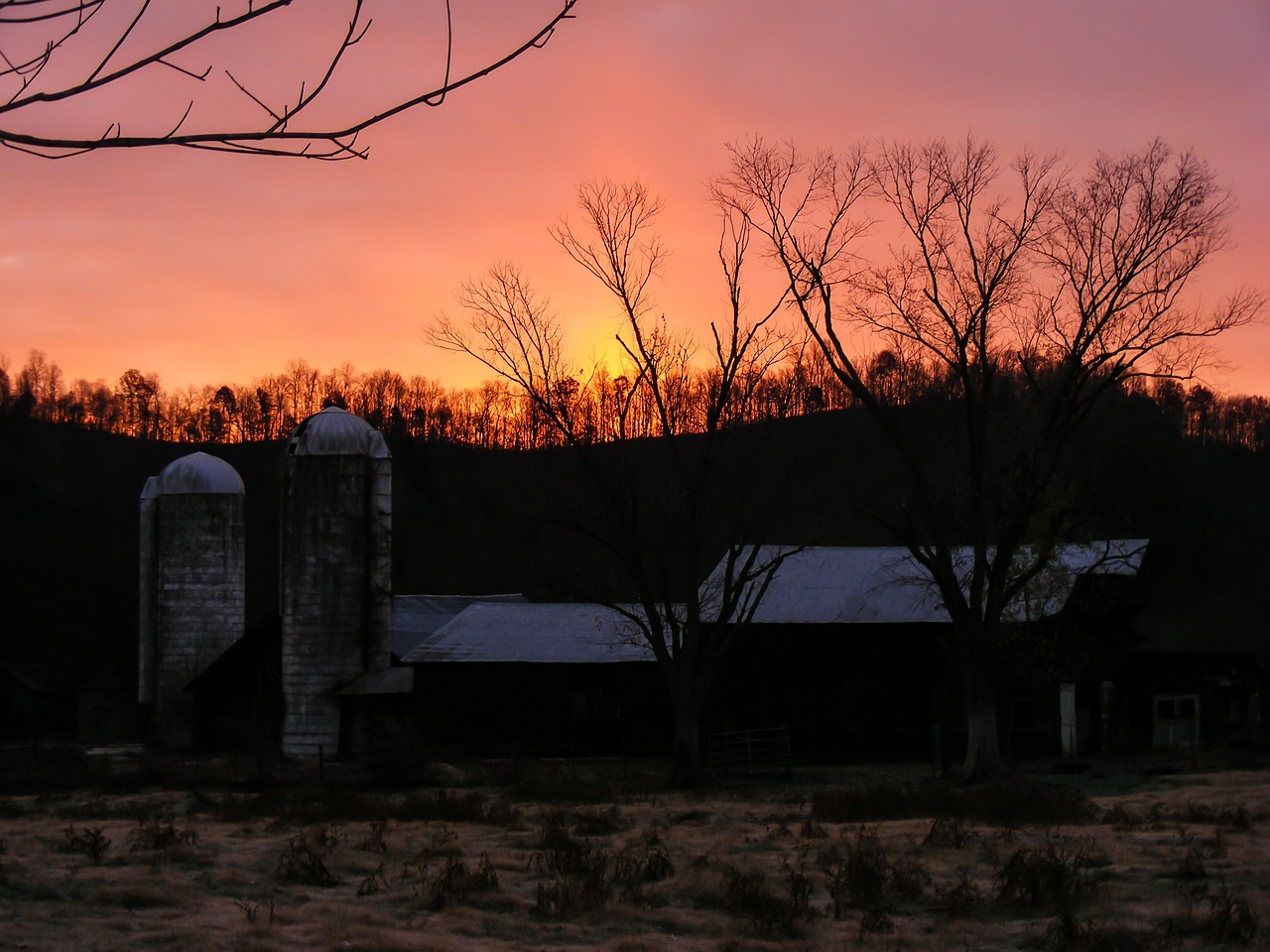 sunset, sky, farm